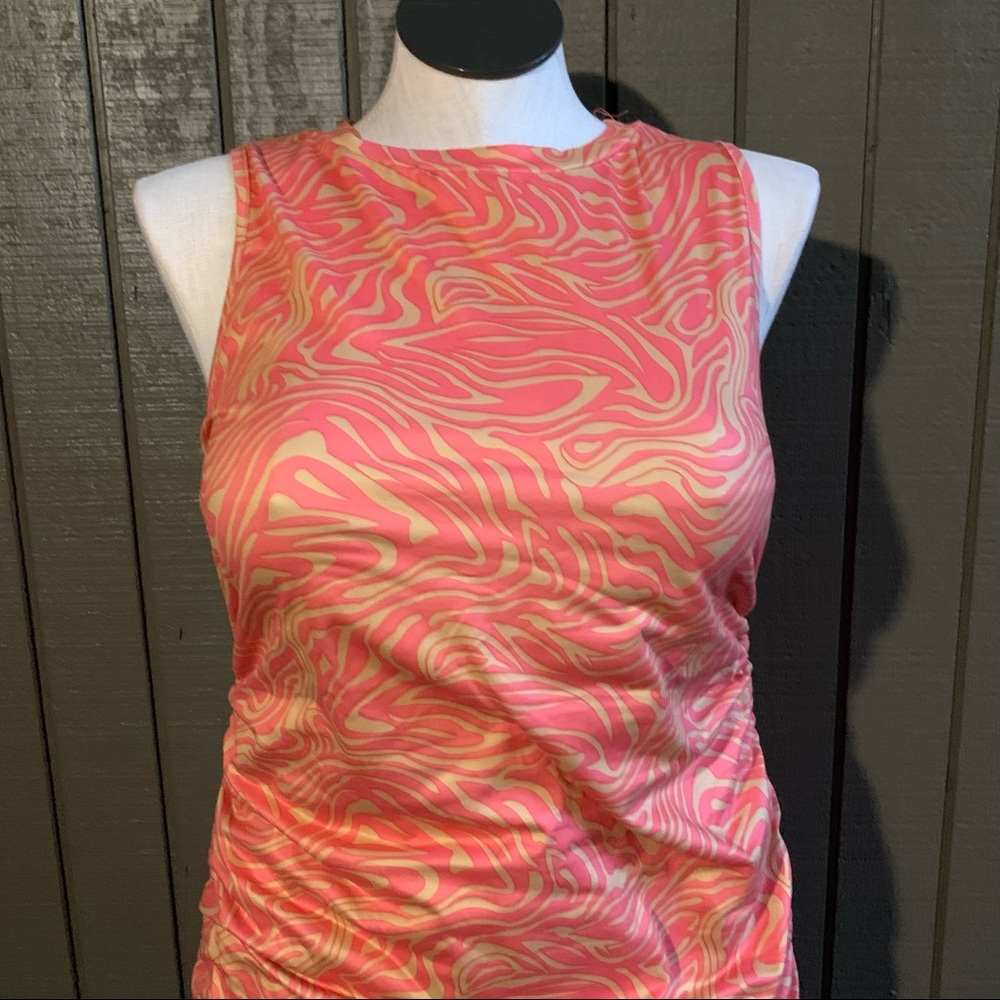 Shein Curve Orange Allover Print Drawstring Ruche… - image 5